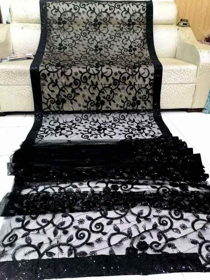 BLACK HEAVY NET EMBROIDERED SAREE